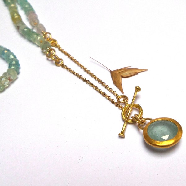 Aquamarine Pendant - Pendant - Gold Pendant - 24K Pendant - Aquamarine necklace - Aquamarine - Free Shipping!