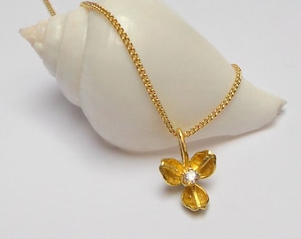 Flower Pendant - Gold Pendant - 14K Gold Necklace - Diamond Necklace - Seeds Collection -  Free Shipping!!