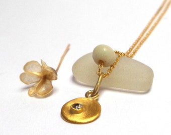 gold  pendant - diamond necklace - 24K Gold Pendant - Diamond pendant - Free Shipping!!!