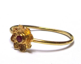 Bright Spot Ring - Gouden Ring - 18K Solid Gold Ring - Ruby Ring - Seed Collection - Gratis verzending!!! .