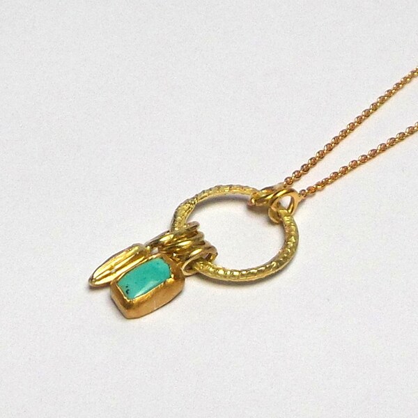 Turquoise Pendant - 18k pendant - Gold Pendant - 24 K Gold Pendant - Gold Necklace - 18K gold necklaces - Free Shipping!!!