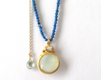 Lapis Lazuli necklace - Aquamarine Pendant - 24K Pendant - pendants - Aquamarine Necklace - Free Shipping