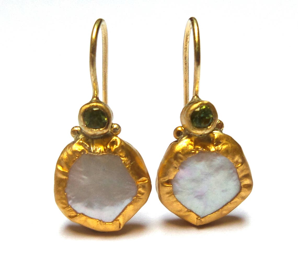 Pearls Earrings Gold Earrings 24 K Solid Gold Earrings Etsy