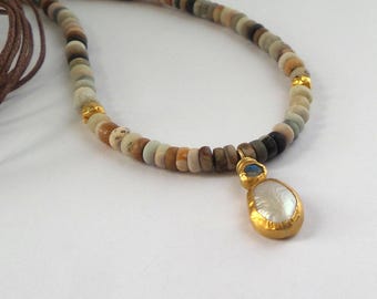 Pearl Pendant - Labradorite Pendan - Gold Pendant - 24K Pendant - African Trade necklace - Pendants - 24k Necklace - Free Shipping!