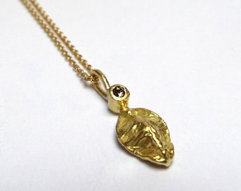 Leaf Pendant - Gold Pendant - 18K Gold Pendant - Diamond Pendant - Seeds Collection - Free Shipping!!!