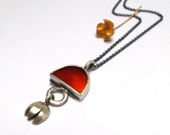 Carnelian pendant - Silver Necklace - Silver pendant - Carnelian necklace - Carnelian - Gemstone pendant - Seeds pendant -Free Shipping!