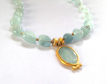 Aquamarine Pendant - 24K Gold Pendant - 14k gold Necklace - Pendants - Aquamarine Necklace - Necklace - Free Shipping!