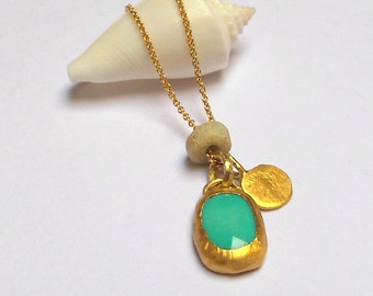 Turquoise Pendant - Gold Pendant - 24 K Gold Pendant - Turquoise necklaces - 14K chain - Gold Necklace - Free Shipping!!!