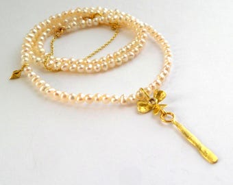 Flower Pendant - Gold Necklace - 18K Gold Necklace - Diamond Pendant - Pearl pendant - Pearl necklace - Seeds Collection - Free Shipping!