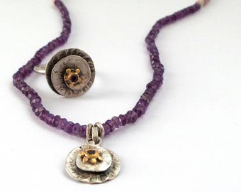 Amethyst pendant - Silver pendant - 24k gold pendant - silver necklaces - Amethyst necklace - silver ring - 24k gold ring - Free Shipping!
