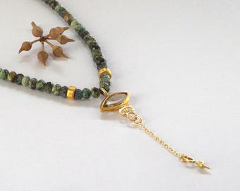 African turquoise Necklace - Pendants - 24k Gold pendant - Citrine Pendant -  14k chain - Free Shipping