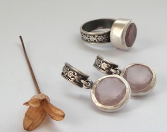 Rose quartz eattings - earrings - silver earrings - handmade - stud earrings - Free Shipping!!!