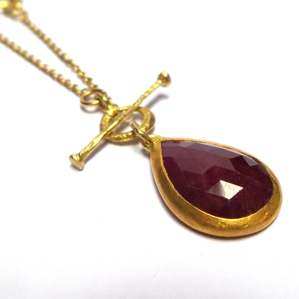 Ruby Pendant - Pendant - Gold Pendant - 24K Pendant - 18k necklace - Ruby necklace - Free Shipping!