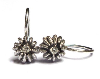 Drop earrings - White Gold Flower Earrings - 18K White Gold Studs Earrings -"Protection Earrings" - Diamonds earrings - Free Shipping!!! .