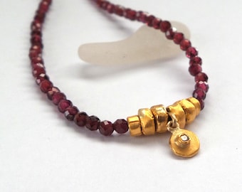 Daiamond Pendant - Daiamond necklace - Garnet necklace - 24k Pendant - 24K Gold Pendant - 14k gold chain - Free Shipping
