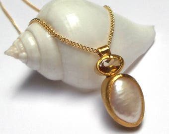 Pearl Pendant - Gold Pendant - 24 K Gold Pendant - Citrine Pendant - Pendants - 14k gold Necklace - Free Shipping!!!