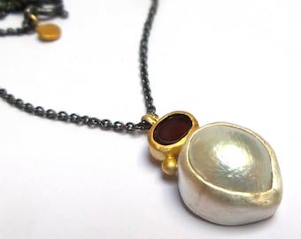 Pearl Pendant - Gold Pendant - Silver Pendant - Garnet Pendant - Pendants - Silver Chain - 24k pendant - Free Shipping!