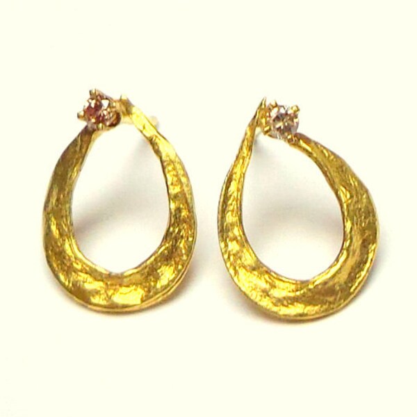 Delicate Leaves Earrigs - Gold Earrings - 18K Gold Stud Earrings - Diamonds Earrings -  Seeds Collection -  Free Shipping!!