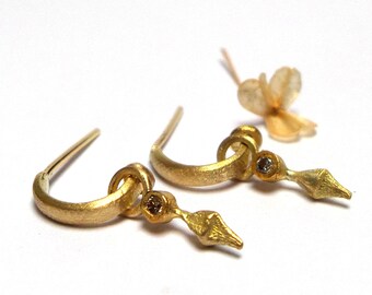 Pendientes de oro - Pendientes de botón - Pendientes de oro de 18k - Pendientes de diamantes - Pendientes de 18k - Pendientes de semillas - Colección de semillas - ¡Envío gratis!