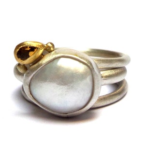 Citrine Ring - Pearl ring - Silver ring - Gold rings - 24k ring - Rings - Statement ring - Gemstone ring - Free Shipping!