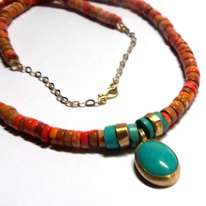 Turquoise Pendant - Necklace - Gold Pendant - 22K Gold Pendant - Jasper necklace - Turquoise necklace - Free Shipping!
