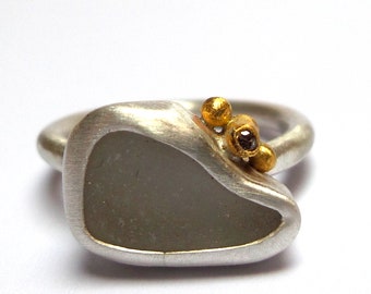 Zeeglas - Diamond Ring - Zilveren ring - Gouden ringen - 24k ring - Ringen - Statement ring - Gratis Verzending!