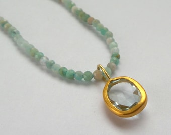 Aquamarine pendant - Amazonite necklace - 24K Gold Pendant - 24k pendant - Gold necklace - Gold pendant- Free Shipping!