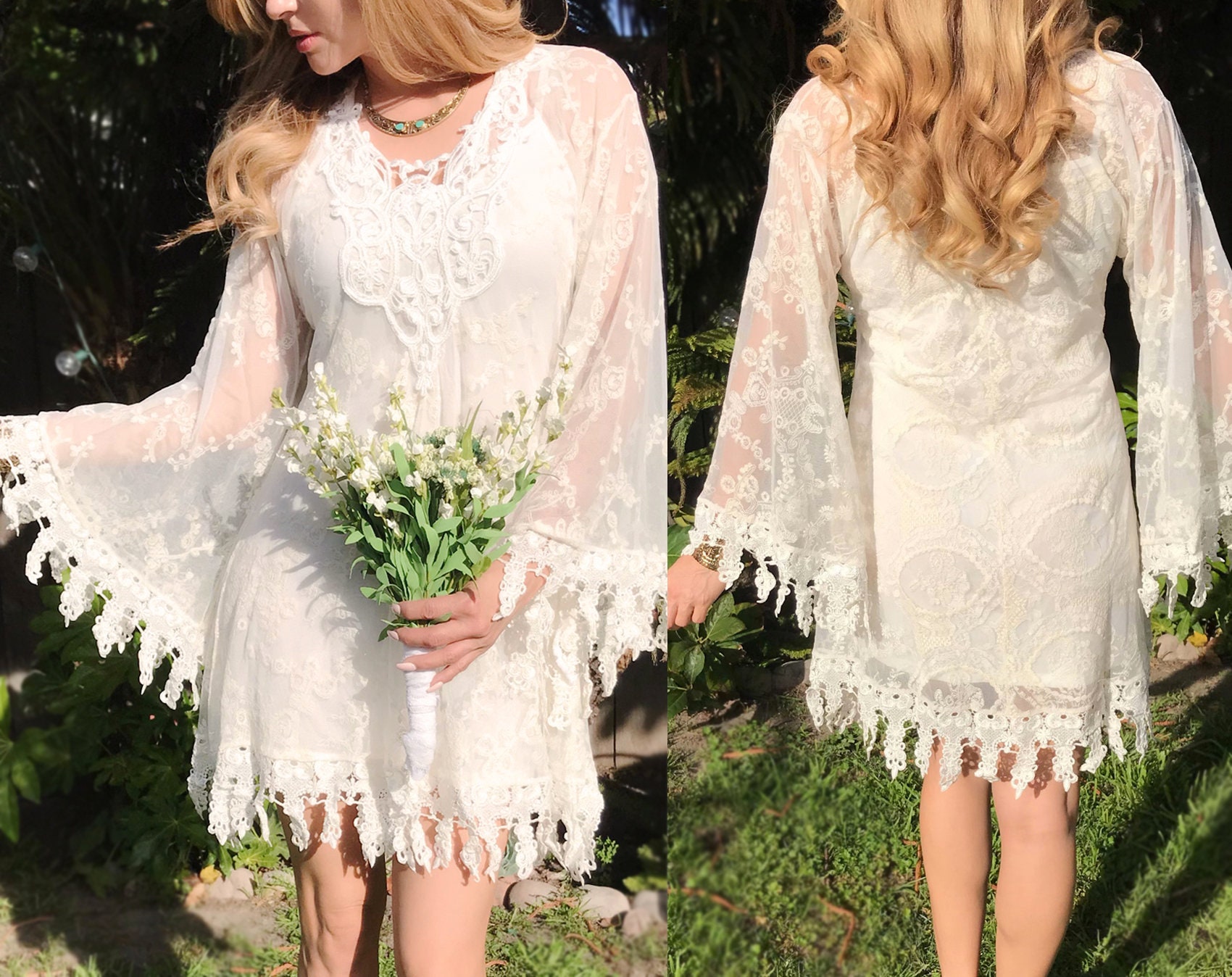 Vintage Lace Short Casual Beach Goddess Wedding Dress Angel Etsy