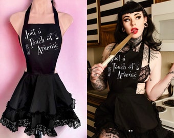 Just a Touch of Arsenic Gothic Ruffled Vintage Retro Apron Goth Gift Bridal Shower Bachelorette Gift For Her 50s Housewife