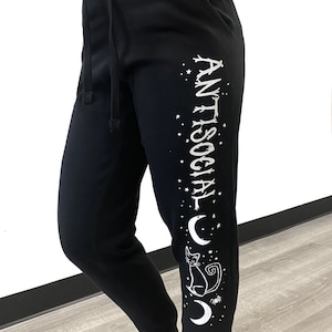 Antisocial Cat Moon graphic &quot;boyfriend fit&quot; oversized Gothic Cute Sweats Joggers Custom Cute Goth Gift Spooky Cute Outfit