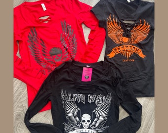 Lot of 3 Goodie Bag! NEW Slashed Biker Tees Country Rock Festival Slashed Graphic T-Shirts Medium #448