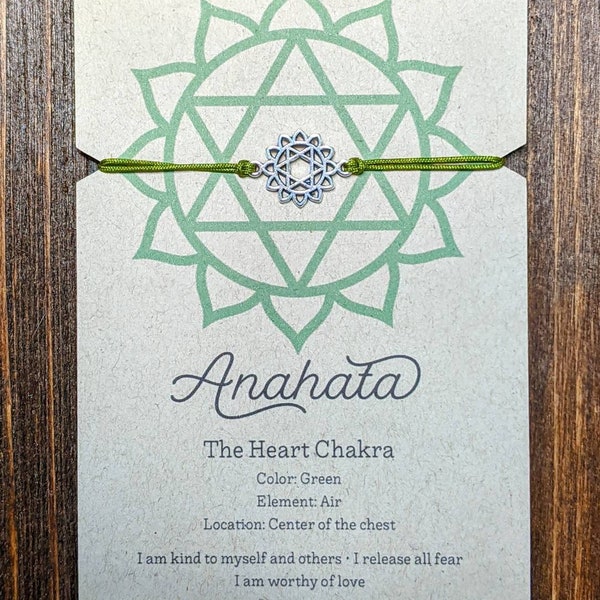Heart Chakra Adjustable Bracelet, Anahata, The 4th Chakra, Affirmation Bracelet