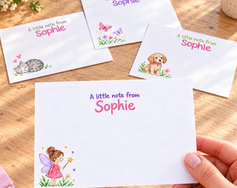 Personalised Girls' Notecards with Envelopes, 12 or 24, Children's Thank You Cards, Custom Stationery, Letter Writing Set, Birthday Gift Set