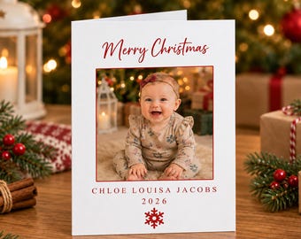 Personalised Family Photo Christmas Cards, Card Pack, Custom Festive Family Greeting, Folded Holiday Stationery With envelopes