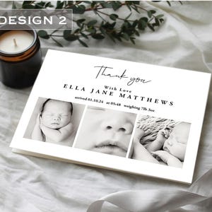 Tarjetas de agradecimiento personalizadas con foto para recién nacidos