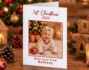 Personalised Baby Photo Christmas Card, First Holiday Greeting, Custom 2026 Folded Stationery, Newborn Festive Keepsake For Family