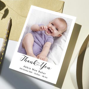 Tarjetas de agradecimiento personalizadas para anunciar el nacimiento de un bebé con foto