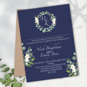 Marine et eucalyptus mariage jour ou soirée invite invitations imprimées