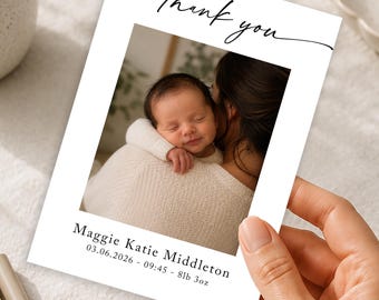 Baby Thank You Cards Personalised With Photo, Newborn Photo Thank You Cards, Birth Announcement Stationery, Printed Flat Or Folded Cards