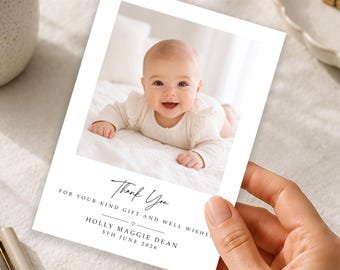 Personalised Baby Photo Thank You Cards, Custom Newborn Announcement Cards, Modern Birth Keepsake, Printed Flat Or Folded Stationery