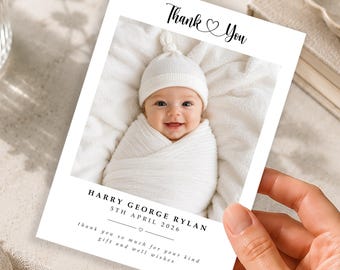 Personalised New Baby Thank You Cards, Photo Birth Announcement Cards, Custom Newborn Keepsake, Printed Flat Or Folded Stationery