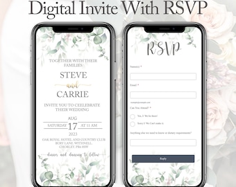 Greenery Invite |  Online RSVP Digital Wedding Invitation | Website Link | Personalized Electronic Mobile Invite |