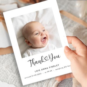 Personalised Photo Thank You Cards, Custom Baby Thank You Notes, New Baby Announcement Cards, Printed Thank You Stationery