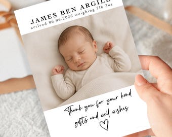 Personalised Baby Thank You Cards With Photo, Custom Newborn Birth Announcement Cards, Printed Flat Or Folded Baby Keepsake Stationery