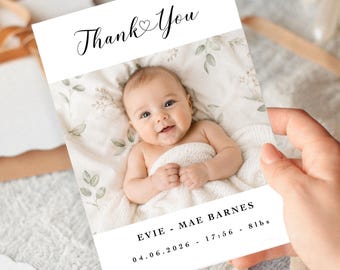 Personalised Photo Baby Thank You Cards, Newborn Birth Announcement, Printed Baby Photo Cards, Flat Or Folded Stationery, Modern Design