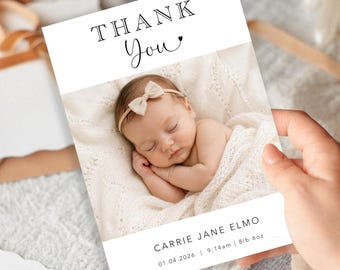 Personalised Baby Thank You Cards With Photo, Newborn Birth Announcement Cards, Printed Flat Or Folded Notelets, Baby Shower Stationery