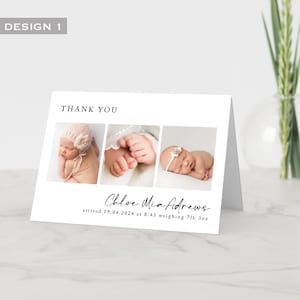 Bedrukte gepersonaliseerde fotobedankkaarten – bedankkaartjes voor baby voor geboorte of eerste verjaardag – custom ontwerp met envelop