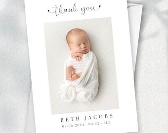 Carte de remerciement avec photo, cartes de remerciement personnalisées, faire-part de naissance, lot de cartes de remerciement pour bébé, carte de nouveau-né, merci