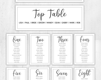 Simple Script Foliage Wedding Table Plan Cards, Individual Banquet Seating Plan Cards, Wedding Breakfast Seating Chart