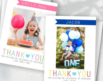 Cartes de remerciement pour l'anniversaire d'un enfant, carte de remerciement avec photo, cartes de remerciement photo